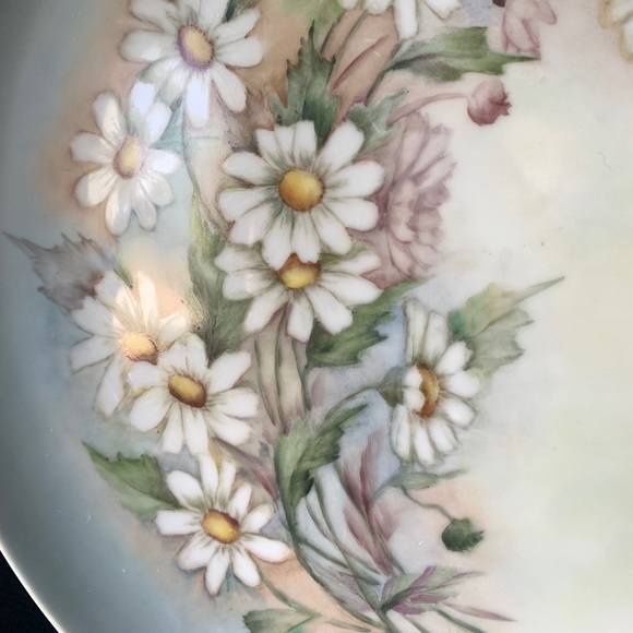 12” French Antique Porcelain Charger w Daisies Hand Painted Cottagecore - Picture 3 of 9